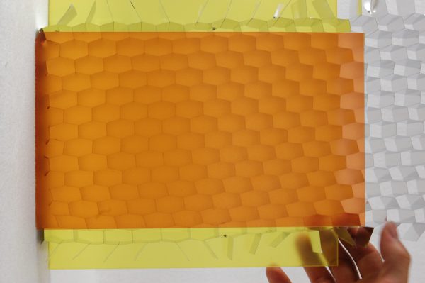 DSC 0642 600x399 - Top sales Luxface China translucent honeycomb PC cores resin panels PETG PMMA for decorations